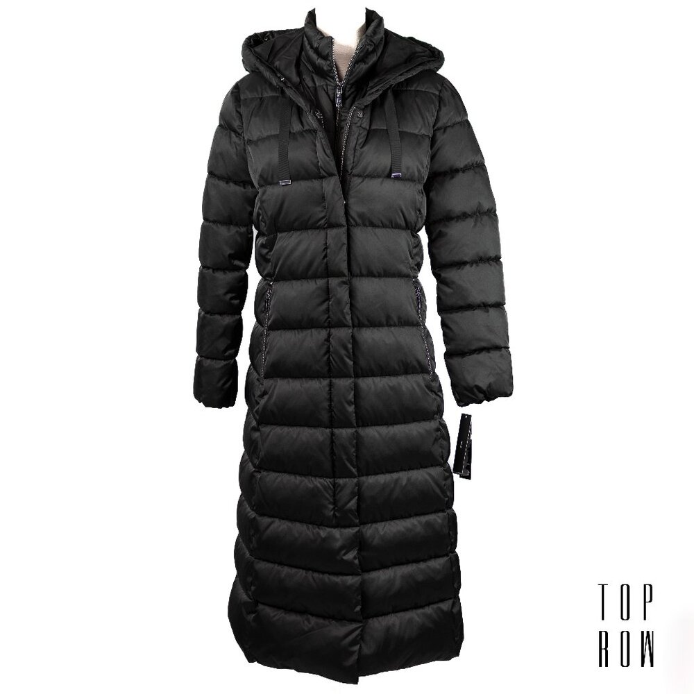 Tahari Womens Nellie Bibbed Hooded Puffer Coat - Black - Size M